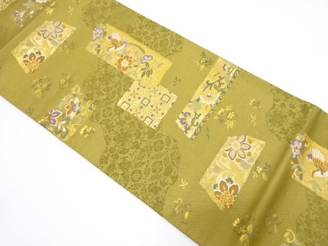 JAPANESE KIMONO / VINTAGE FUKURO OBI / SILK / WOVEN BIRD & FLORAL SARASA